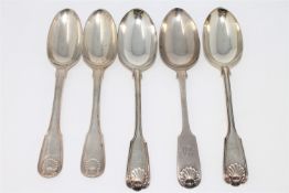 Five various Georgian and later table spoons, various dates and makers, 447g (5).