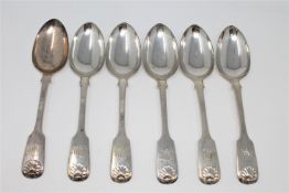 A set of six Victorian Fiddle and Shell pattern silver dessert spoons, Lister & Sons,