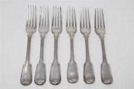 A set of three George II Fiddle Pattern silver table forks, Maker W T, London 1756,