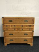 A 19th century style walnut military style multi drawer chest, with brass carry handles,