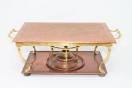 A late 19th century copper and brass food warming tray, width 43cm.