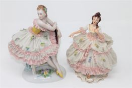 A continental porcelain figure of a seated ballerina, height 20cm.