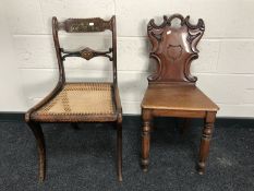 A 19th century mahogany shield back hall chair,