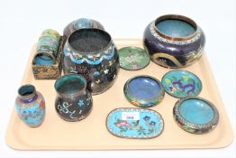 A collection of late 19th/20th century Chinese cloisonne enamel bowls, vases,