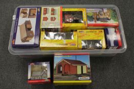 A large quantity of Hornby and other railway model houses and buildings etc., part boxed.