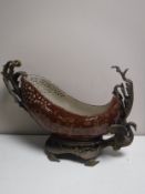 An ormolu mounted ornate pierced vase with swan decoration