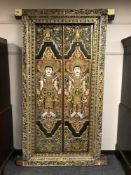 An impressive and fine 19th century Chinese gilded and polychrome double panelled door window frame,