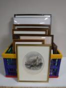 A crate of pictures and prints, hand coloured engravings - Northumberland and Berwick,