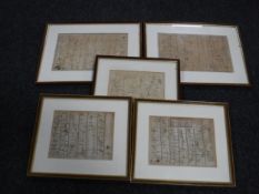 Five framed circa 1800 road maps - York,
