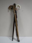 A small bundle of walking sticks and umbrellas (one with silver collar)