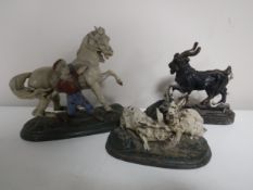 Three antique cold painted metal figures - Goat,