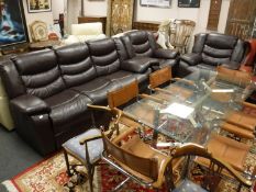 A Pellissima brown leather three piece lounge suite comprising of three seater settee and pair of