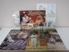 Six reproduction advertising signs - Colemans Mustard, HP Sauce,