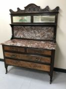 A Victorian mahogany and walnut marble topped washstand
