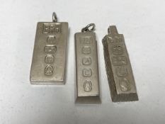 Three silver 1oz ingot pendants