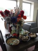 Thirteen contemporary vases containing dried flowers together with assorted candle holders and