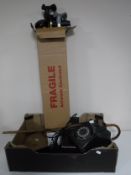 A box of retro style telephone, Victorian leather jewellery box,