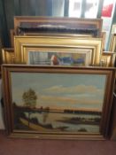 Nine framed continental school oils - abstract study etc