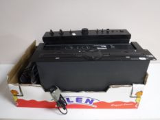 A boxed Warrior DA300 amplifier together with an XXL multi disc CD player,