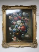 A gilt framed oil on panel, still life,