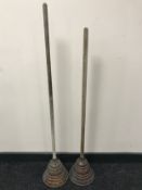 Two Victorian copper poss sticks