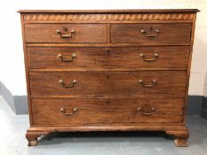 A George III inlaid mahogany secretaire chest, width 93 cm.
