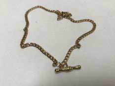 A 9ct gold Albert chain with T-bar CONDITION REPORT: 7.