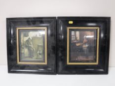 Two Edwardian prints in black frames depicting a man and a woman CONDITION REPORT: