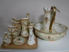 Eleven pieces of Crown Devon china including wash set, candlesticks,