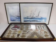 A framed montage - Nautical knots together with two framed prints - Ships