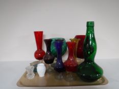 Two trays of mid twentieth century coloured glass,