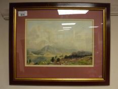 John Valentine : A shepherd with sheep in a mountainous landscape, watercolour, signed,