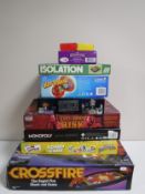 Assorted board games to include Cross Fire, Lord of the Rings, Risk,