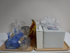 Two trays of glass, boxed Edinburgh crystal, studio glass vase,