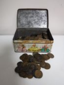 A tin of Victorian and later copper coins