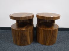 A pair of Art Deco style walnut effect cylindrical bedside stands