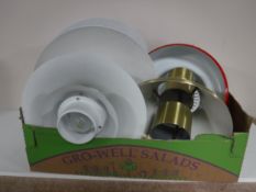 A box of six metal pendant light fittings.