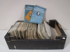 Four boxes containing Harmsworth Self Educator volumes, vintage magazines,