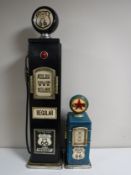 Two storage cabinets in the form of American gas pumps