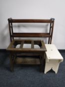 An antique mahogany towel rail together with a luggage stand and painted cracket