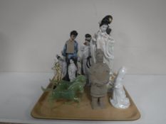 A tray of Eastern pottery and Chinese figures
