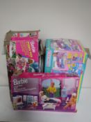 A boxed Barbie picnic van, boxed Barbie lining room set,