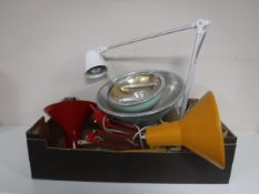 A box of three 20th century angle poised lamps and a halogen spot lamp.