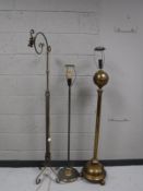 Three twentieth century brass standard lamps