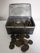 A tin of Victorian and later copper coins