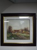 Attributed to Robert Jobling (1841-1923), figure on a country lane, watercolour, initialled RJ,