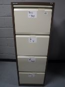 Two Bisley four drawer metal filing cabinets with keys