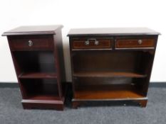 A set of inlaid mahogany open bookshelves fitted two drawers together with a set of inlaid mahogany