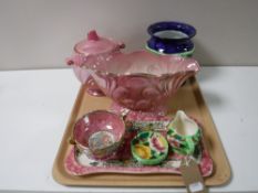 A tray containing thirteen pieces of Maling china