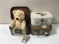 Three Steiff teddy bears in cases to include Charlie,